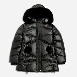 Cazadora juvenil capucha pelo negra Pompones