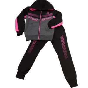 Chándal juvenil capucha negro/fucsia/gris Sport