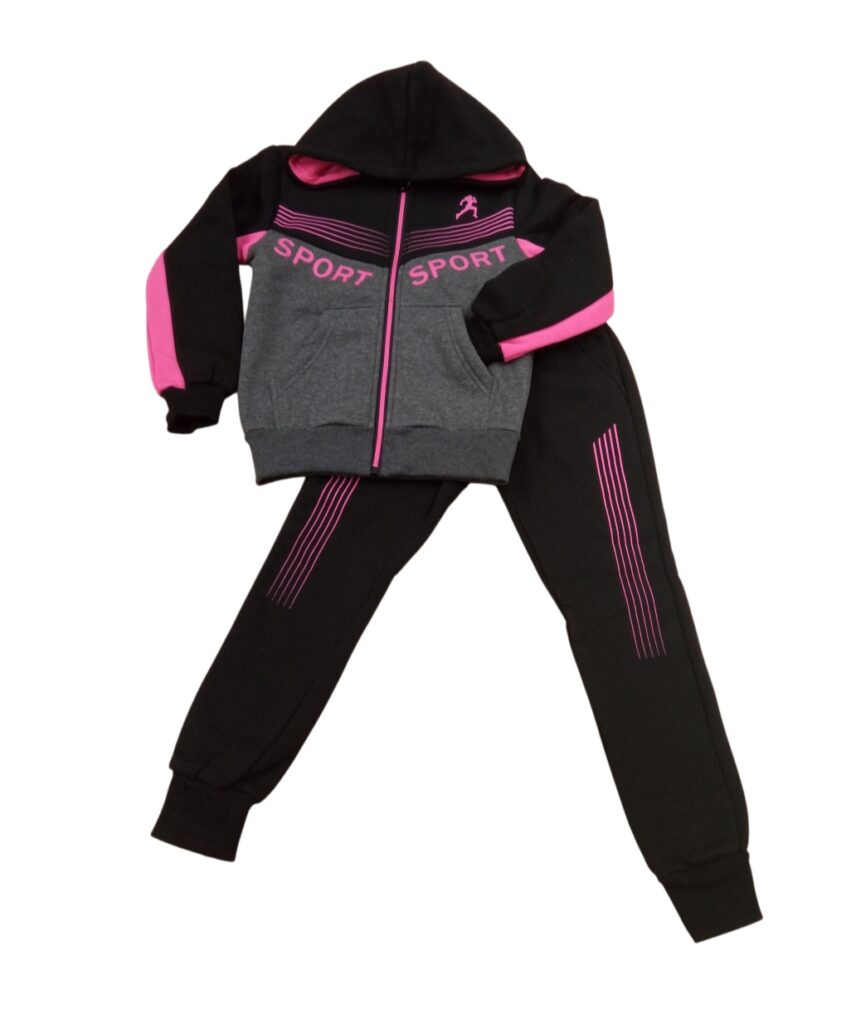 Ch&aacute;ndal juvenil capucha negro/fucsia/gris Sport