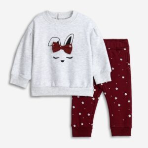 Chándal polar bebé gris/burdeos conejo lazo