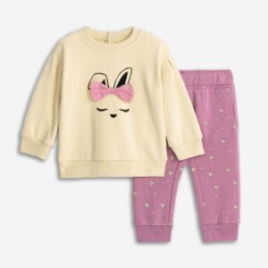 Chándal polar bebé vainilla/rosa conejo lazo