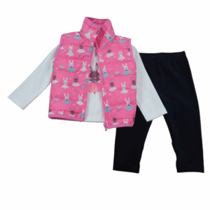 Conjunto 3 piezas bebé conejos chaleco + camiseta m .larga + leggings