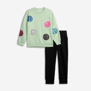 Chándal juvenil verde menta /negro brillos colores