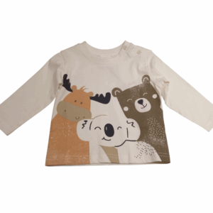 Camiseta manga larga bebé blanco roto animales