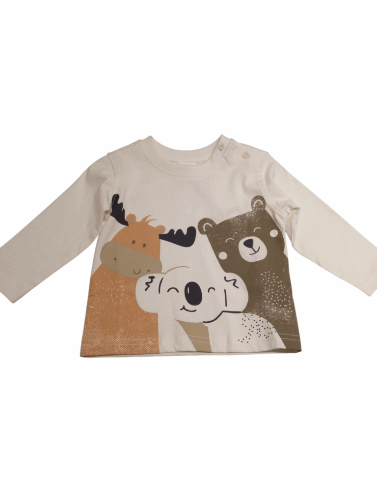 Camiseta manga larga beb&eacute; blanco roto animales
