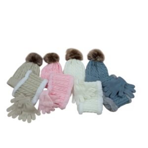 Conjunto 3 piezas gorro pompón + braga-cuello + guantes