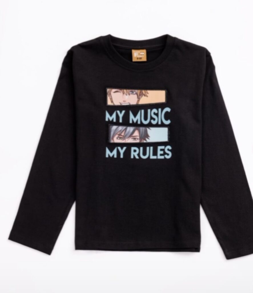 Camiseta manga larga negra  juvenil My rules