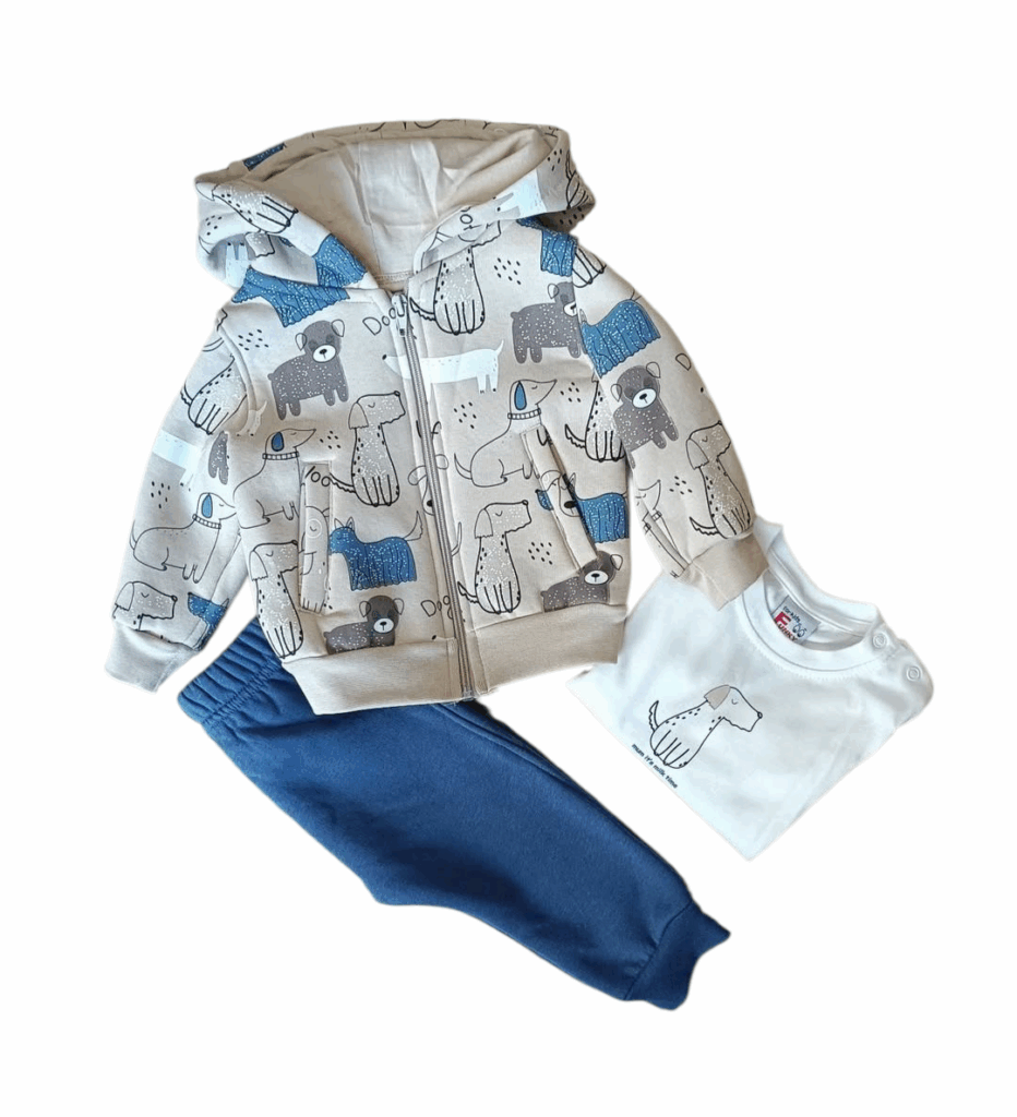 Conjunto 3 piezas polar beb&eacute; chaqueta de capucha animales + camiseta m. larga + pantal&oacute;n
