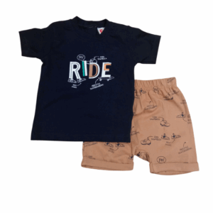 Conjuntos 2 piezas algod&oacute;n short mocca + camiseta manga corta marino Ride