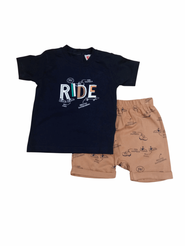 Conjuntos 2 piezas algod&oacute;n short mocca + camiseta manga corta marino Ride