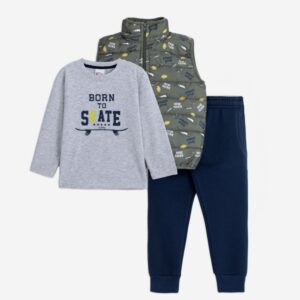 Conjunto 3 piezas infantil chaleco + camiseta m. larga + pantalón polar chándal Skate