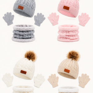 Conjunto 3 piezas gorro pomp&oacute;n + braga-cuello + guantes