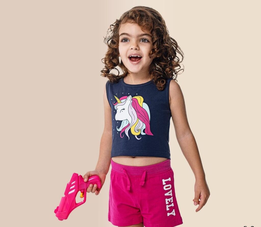 Conjuntos 2 piezas algod&oacute;n short + camiseta sin manga  unicornio