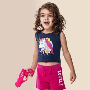 Conjuntos 2 piezas algod&oacute;n short + camiseta sin manga  unicornio