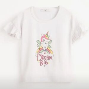 Camiseta manga corta algod&oacute;n unicornio blanca