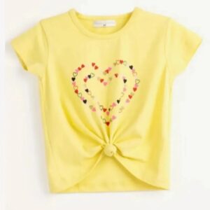 Camiseta manga corta algod&oacute;n corazones amarilla