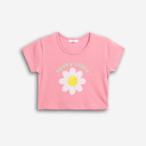 Camiseta rosa juvenil Flor brillos