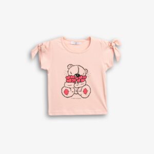 Camiseta manga corta rosa algod&oacute;n Oso corazones