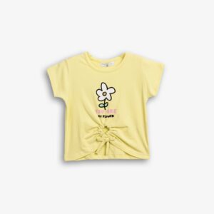 Camiseta manga corta amarilla ombligo algod&oacute;n Flor