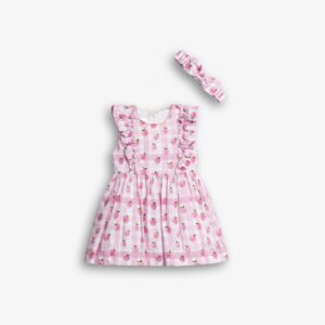 Vestido cuadros rosa + cinta pelo beb&eacute;