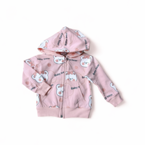 Chaqueta fina algod&oacute;n rosa capucha beb&eacute; Osita