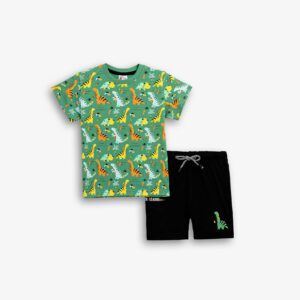 Conjunto camiseta Verde Dinos + pantal&oacute;n corto Negro