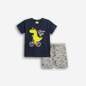 Conjunto camiseta Marino + pantal&oacute;n corto Gris Dino Bici