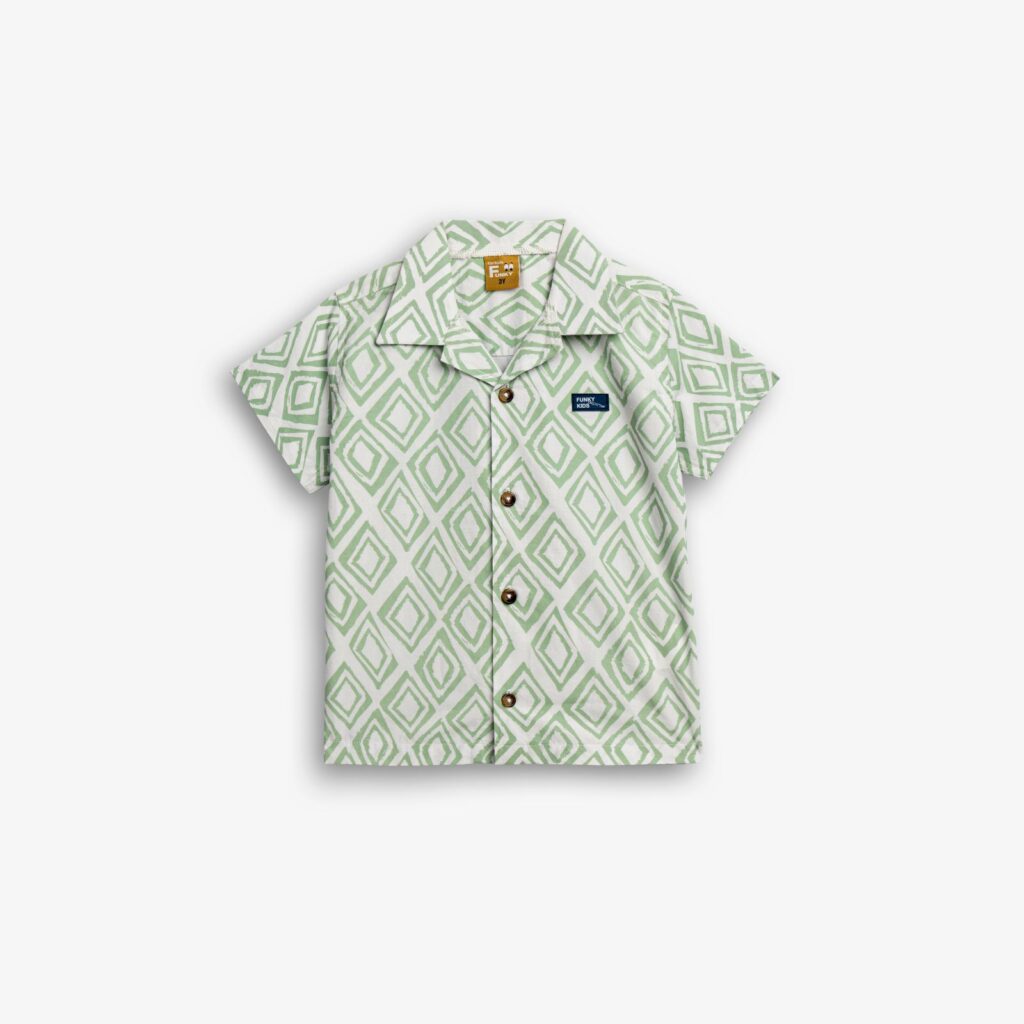Camisa Manga Corta Rombos Verdes Algod&oacute;n Infantil