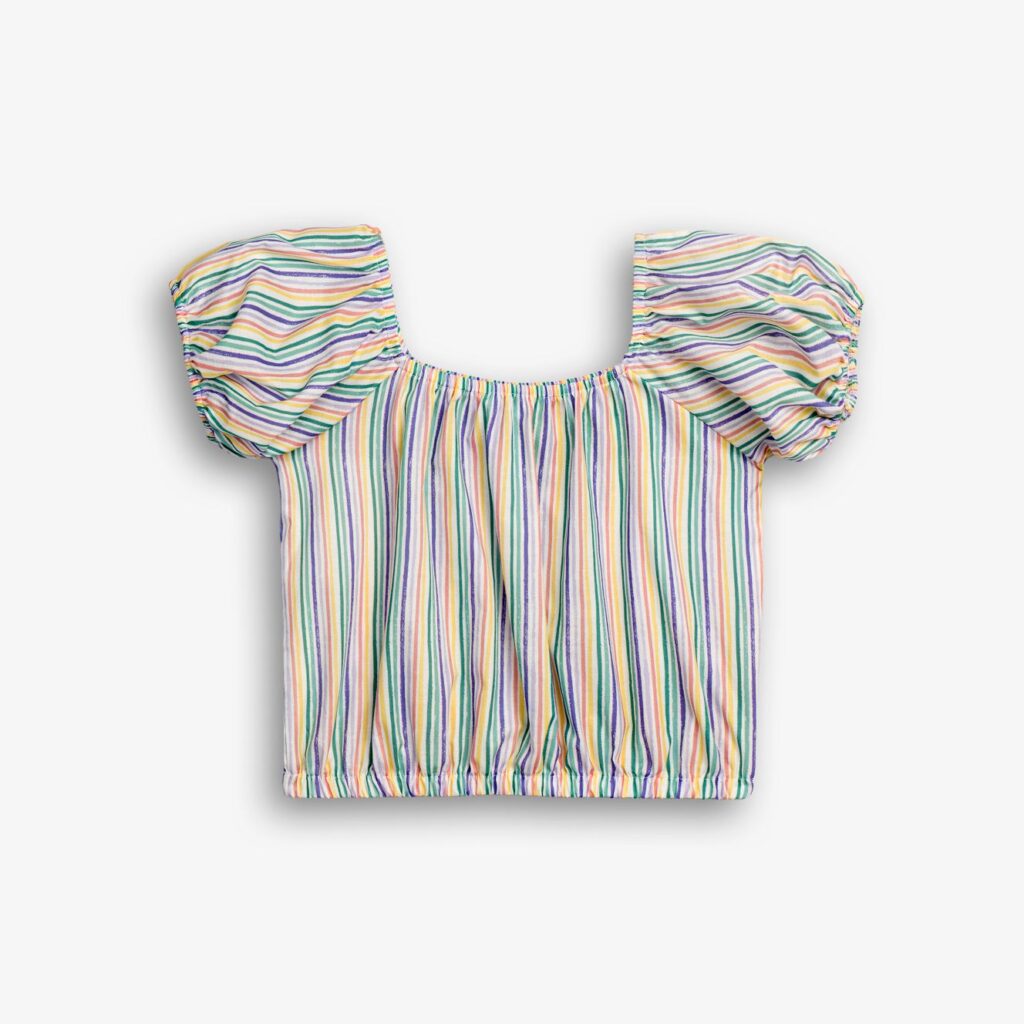Blusa Frunces Manga Corta Rayas Colores Juvenil