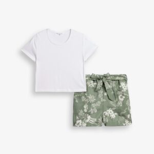 Conjunto Camiseta Blanca M. corta + Short Verde Palmeras