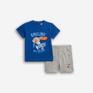 Conjuntos 2 piezas algod&oacute;n short gris+ camiseta manga corta azul Conejo