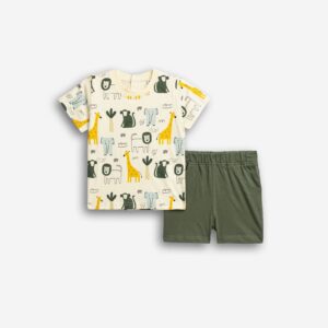 Conjuntos 2 piezas algod&oacute;n short kaki+ camiseta manga corta vainilla Safari