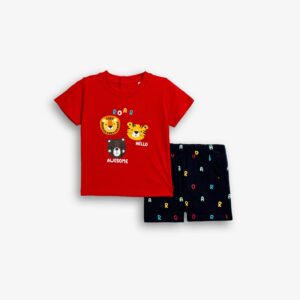 Conjuntos 2 piezas algod&oacute;n short marino Letras+ camiseta manga corta Rojo Animales