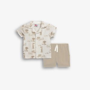 Conjuntos 2 piezas algod&oacute;n camisa blanca Safari+ short beige cord&oacute;n