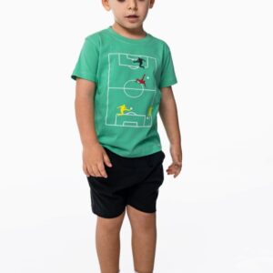 Conjunto camiseta Verde Campo F&uacute;tbol + pantal&oacute;n corto Negro