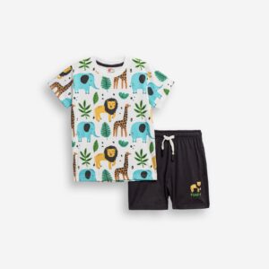 Conjunto camiseta blanca +pantal&oacute;n antracita animales