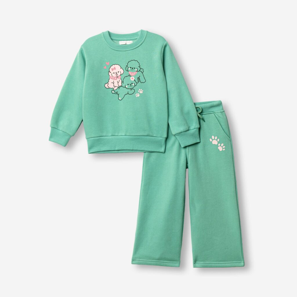Ch&aacute;ndal polar perros verde pantal&oacute;n campana ni&ntilde;a