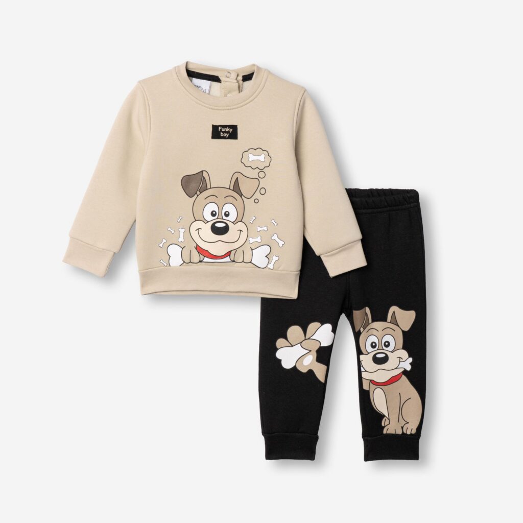 ch&aacute;ndal polar beb&eacute; ni&ntilde;o beige/negro perro