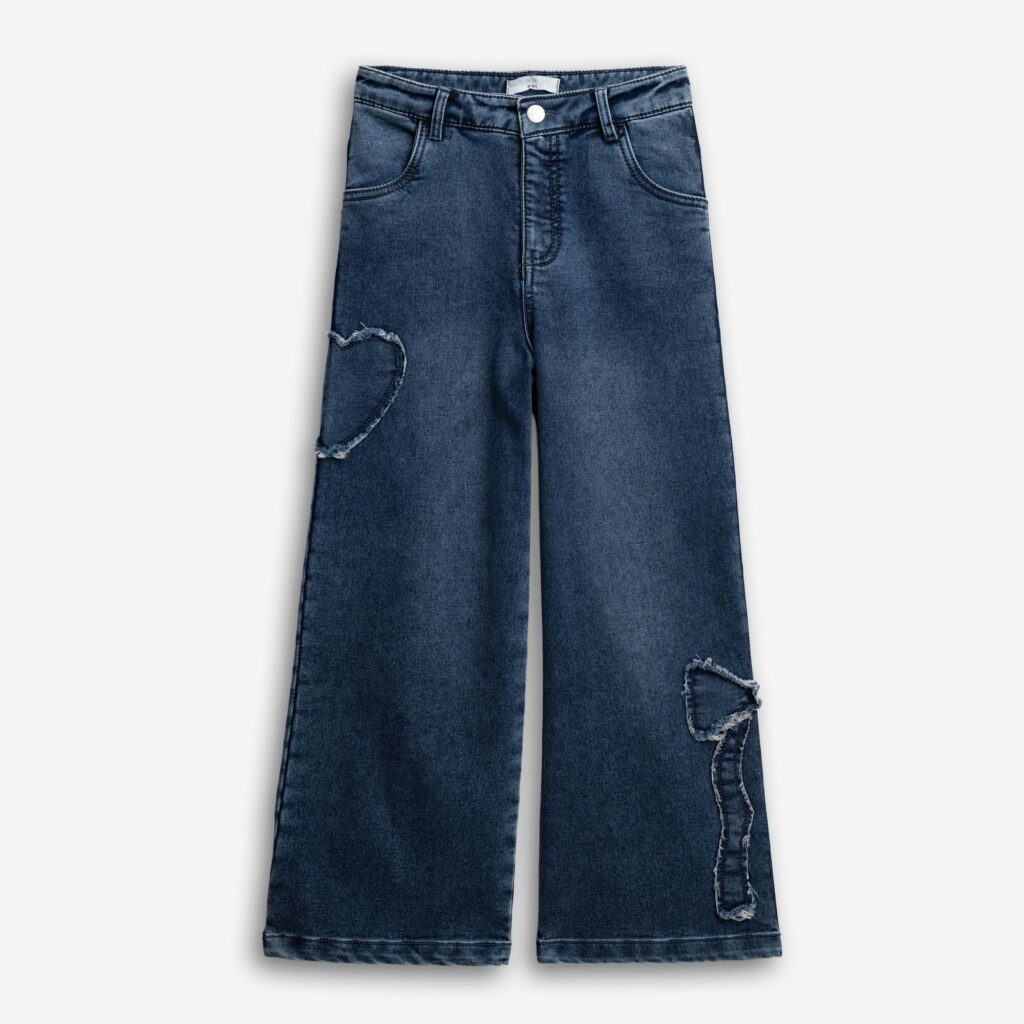 Pantal&oacute;n vaquero ancho juvenil Azul Medio Coraz&oacute;n/ Lazo