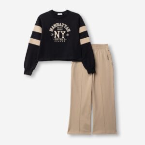 Ch&aacute;ndal polar juvenil ni&ntilde;a pantal&oacute;n campana Negro/ Crema Manhattan
