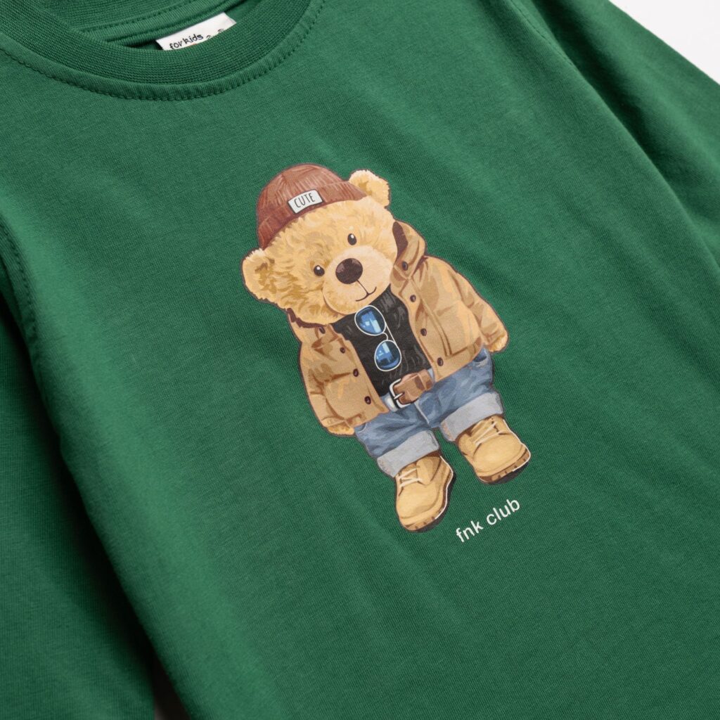 Camiseta algod&oacute;n manga larga beb&eacute; Verde Oso