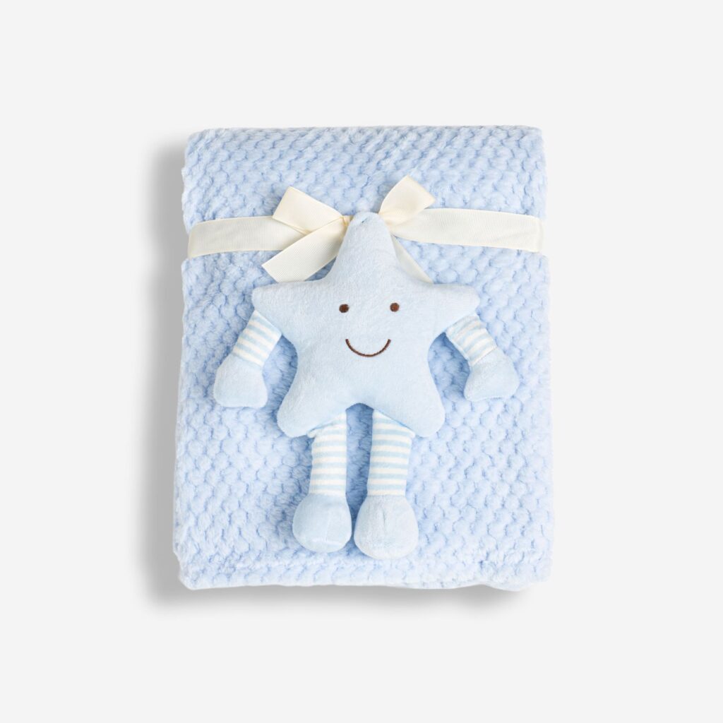 Manta Beb&eacute; Reci&eacute;n Nacido Azul Roto + Peluche Estrella