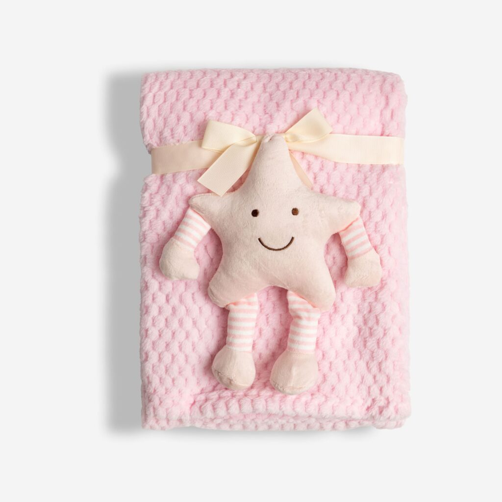 Manta Beb&eacute; Reci&eacute;n Nacido Rosa Roto + Peluche Estrella