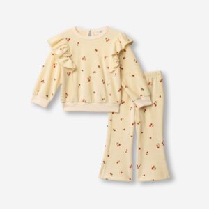 Conjunto Cerezas beb&eacute; sudadera volante hombro + pantal&oacute;n campana